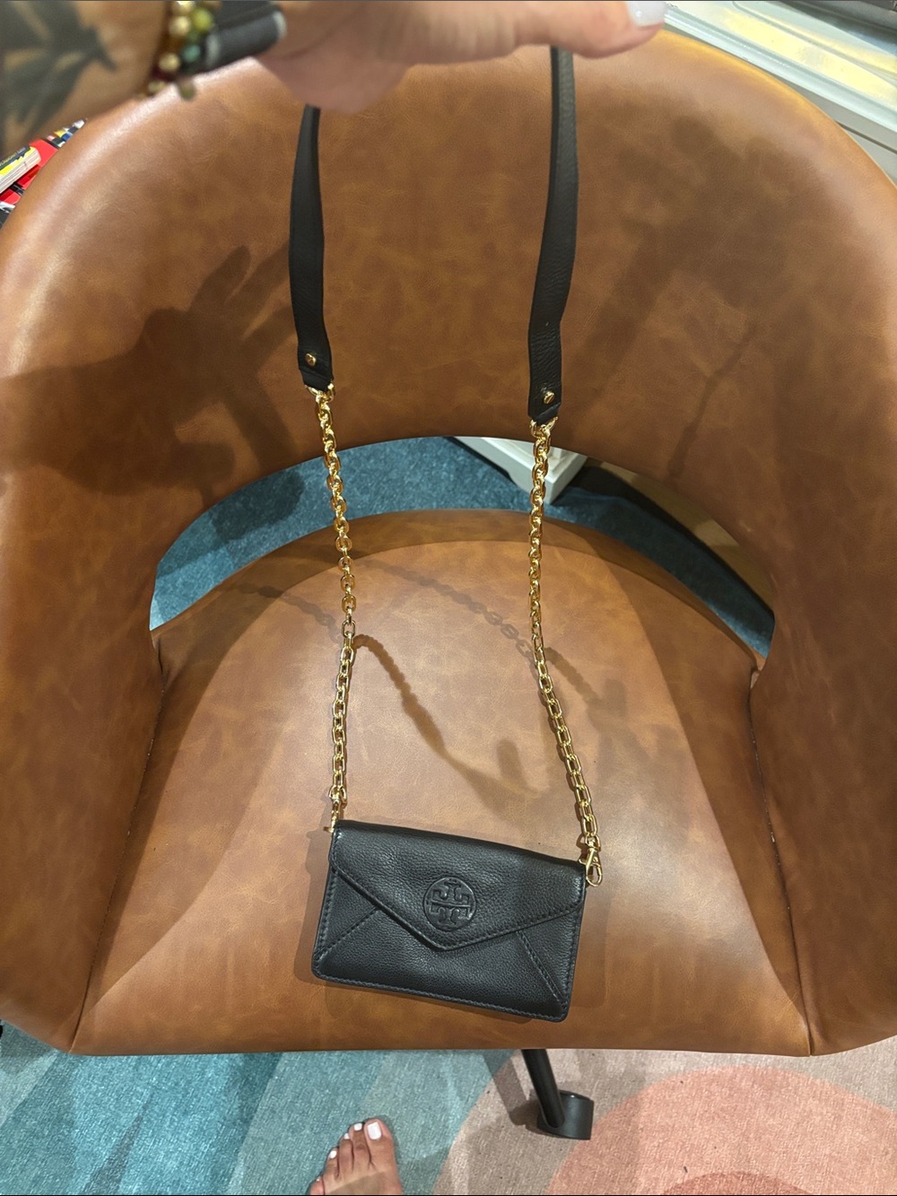Tory Burch Black Leather Crossbody with Gold Chain - Picture 7 of 9